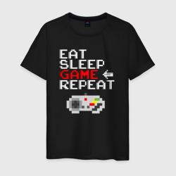 Eat sleep game repeat lettering – Мужская футболка хлопок с принтом купить со скидкой в -20%