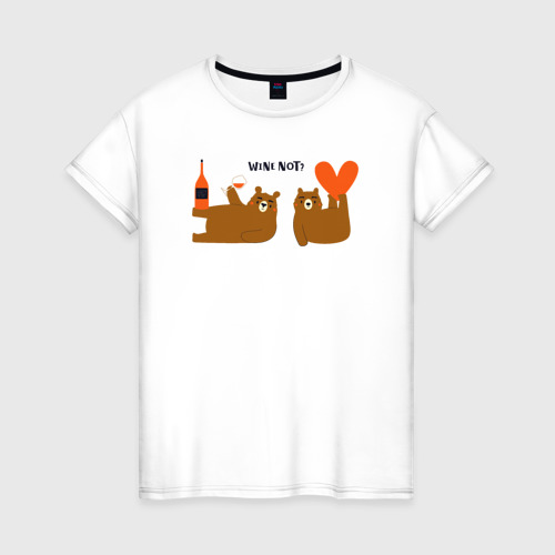 Женская футболка из хлопка с принтом Вино или нет, вид спереди №1