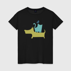 Женская футболка хлопок Bird dog cat