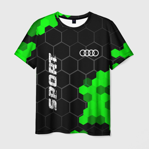 Мужская футболка с принтом Audi green sport hexagon, вид спереди №1