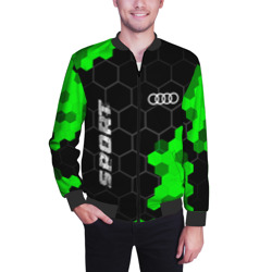 Бомбер с принтом Audi green sport hexagon для мужчины, вид на модели спереди №2. Цвет основы: черный