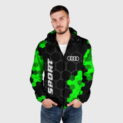Ветровка с принтом Audi green sport hexagon для мужчины, вид на модели спереди №2. Цвет основы: черный