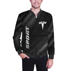 Бомбер с принтом Tesla sport metal для мужчины, вид на модели спереди №2. Цвет основы: черный