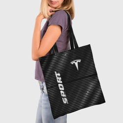 Шоппер с принтом Tesla sport metal для любого человека, вид спереди №2. Цвет основы: белый