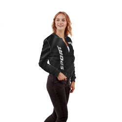 Бомбер с принтом Tesla sport metal для женщины, вид на модели спереди №3. Цвет основы: черный