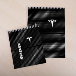 Скетчбук с принтом Tesla sport metal для любого человека, вид спереди №3. Цвет основы: белый