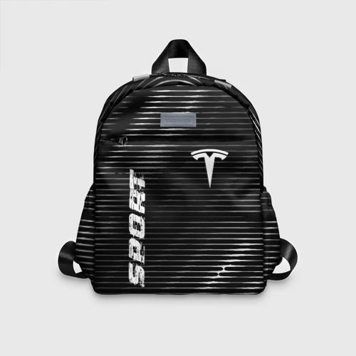 Детский рюкзак с принтом Tesla sport metal, вид спереди №1