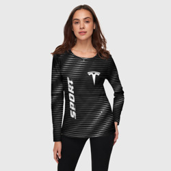 Лонгслив с принтом Tesla sport metal для женщины, вид на модели спереди №2. Цвет основы: белый