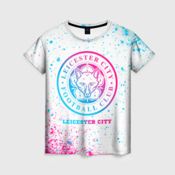 Женская футболка 3D Leicester City neon gradient style