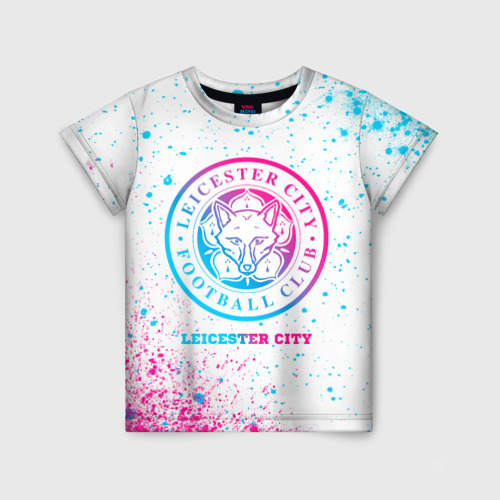 Детская футболка с принтом Leicester City neon gradient style, вид спереди №1