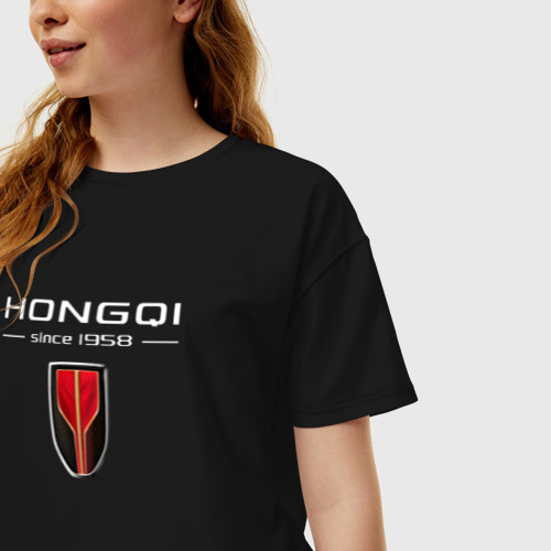 Женская футболка хлопок Oversize Hongqi - logo, цвет черный - фото 3