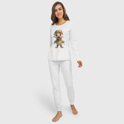 Пижама с принтом Милый утенок  в форме  летчика для женщины, вид на модели спереди №2. Цвет основы: белый