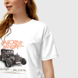 Женская футболка хлопок Oversize Хот род и надпись живи быстро - фото 2