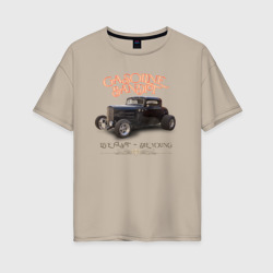 Женская футболка хлопок Oversize Хот род и надпись Gasoline bandit