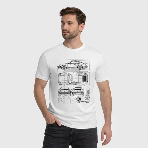 Мужская футболка хлопок с принтом Porsche 911, фото на моделе #1