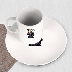 Набор: тарелка кружка с принтом Jotaro Kujo - jojo ai art для любого человека, вид спереди №3. Цвет основы: белый