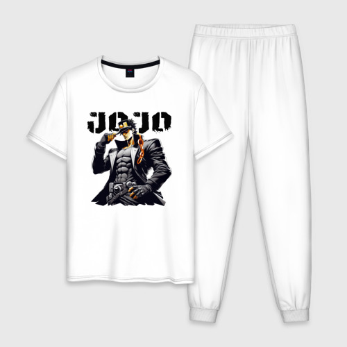 Мужская пижама хлопок с принтом Jotaro Kujo - jojo ai art, вид спереди #2