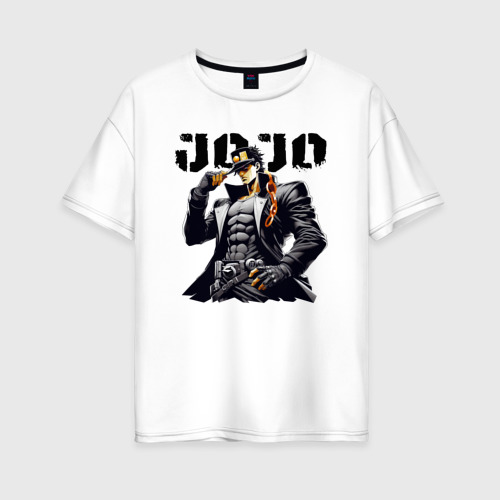 Женская футболка из хлопка оверсайз с принтом Jotaro Kujo - jojo ai art, вид спереди №1