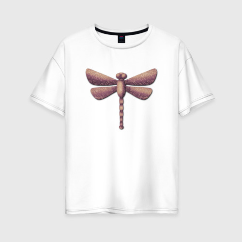 Женская футболка оверсайз из хлопка с принтом Стилизованная стрекоза, вид спереди №1