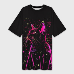 Кот в звездах – Платье-футболка 3D с принтом купить со скидкой в -9%