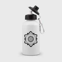 Мандала чёрно-белая цветочковидная – Бутылка спортивная с принтом купить со скидкой в -15%