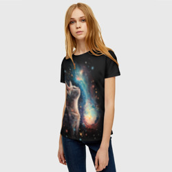 Женская футболка 3D Котик смотрит на небо космоса - фото 2