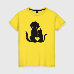 Женская футболка хлопок Dog and cat love