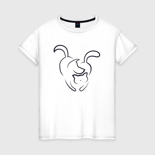 Женская футболка из хлопка с принтом Dog and cat, вид спереди №1