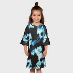 Платье с принтом Чёрно синий тай дай для ребенка, вид на модели спереди №3. Цвет основы: белый