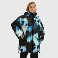 Куртка с принтом Чёрно синий тай дай для женщины, вид на модели спереди №2. Цвет основы: черный