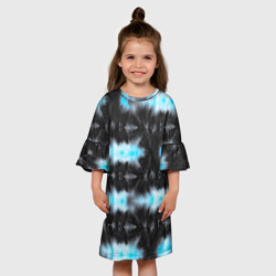 Платье с принтом Сине чёрный тайдай для ребенка, вид на модели спереди №3. Цвет основы: белый