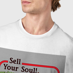 Футболка с принтом Продажа души мем для мужчины, вид на модели спереди №4. Цвет основы: белый
