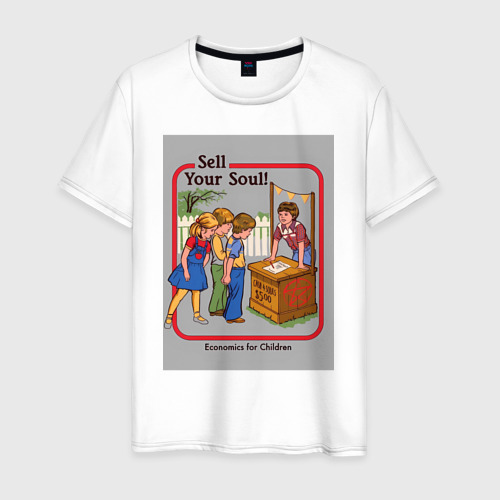 Мужская футболка из хлопка с принтом Продажа души мем, вид спереди №1