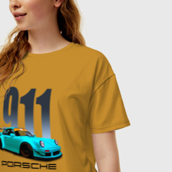 Женская футболка хлопок Oversize Cпортивный автомобиль Porsche - фото 2