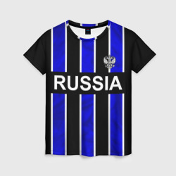 Женская футболка 3D Россия- черно-синяя униформа