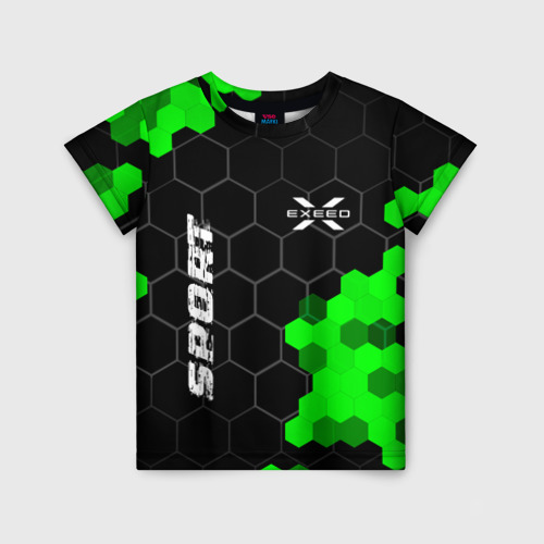 Детская футболка с принтом Exeed green sport hexagon, вид спереди №1