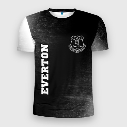 Мужская футболка приталенная с принтом Everton sport на темном фоне вертикально, вид спереди №1