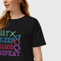 Женская футболка хлопок Oversize Eat play sleep repeat lettering - фото 2