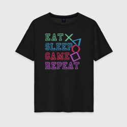 Женская футболка хлопок Oversize Eat play sleep repeat lettering