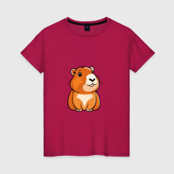 Сидящая удивлённая капибара – Женская футболка хлопок с принтом купить
