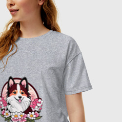 Женская футболка хлопок Oversize Колли среди цветов сакуры - фото 2