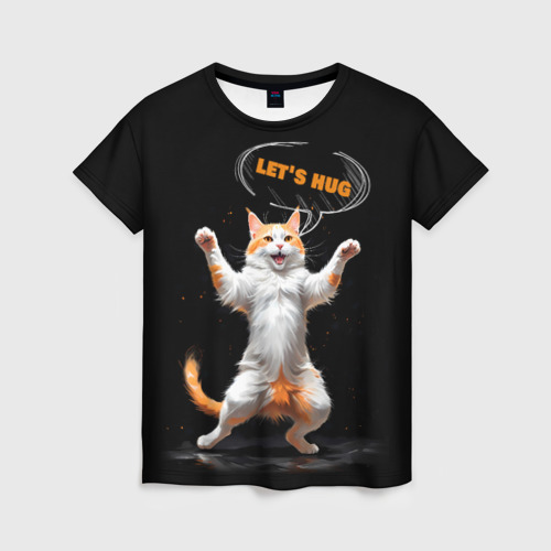 Женская футболка 3D Радостный бело-рыжий кот предлагающий обняться, цвет 3D печать