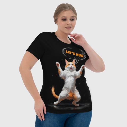 Женская футболка 3D Радостный бело-рыжий кот предлагающий обняться, цвет 3D печать - фото 6