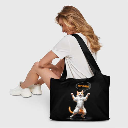 Пляжная сумка 3D Радостный бело-рыжий кот предлагающий обняться - фото 6