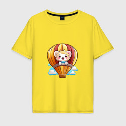 Мужская футболка хлопок Oversize Львёнок на воздушном шаре