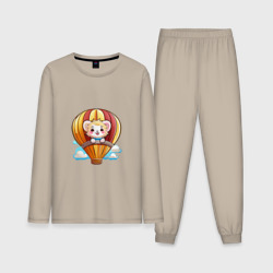 Мужская пижама с лонгсливом хлопок Львёнок на воздушном шаре