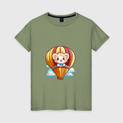 Львёнок на воздушном шаре – Женская футболка хлопок с принтом купить со скидкой в -20%