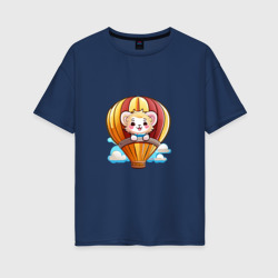 Женская футболка хлопок Oversize Львёнок на воздушном шаре