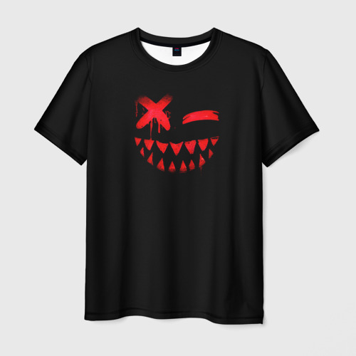 Мужская футболка с принтом Одноглазый монстр глитч улыбка, вид спереди №1
