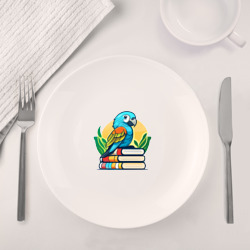 Набор: тарелка + кружка Попугай на стопке книг - фото 2
